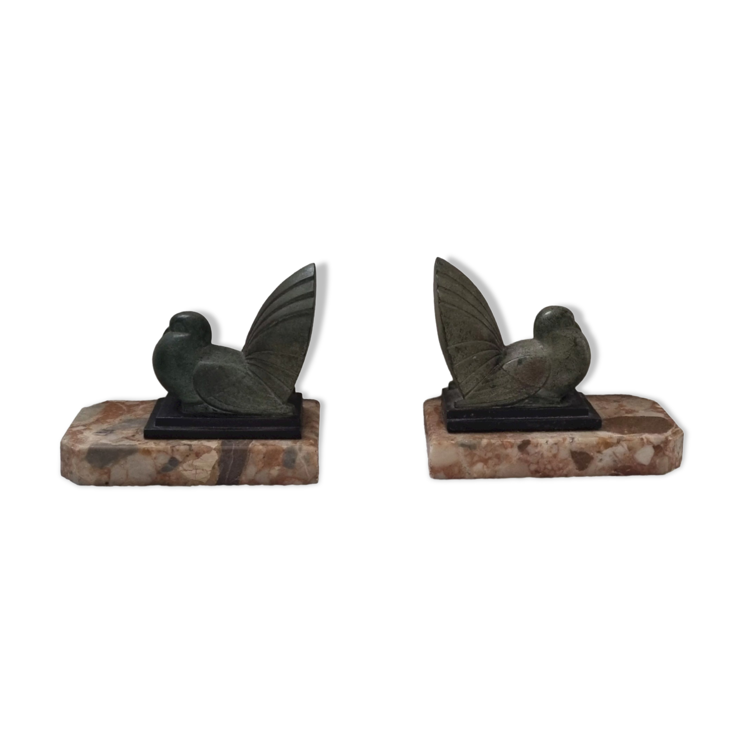 Pair of greenhouse book Art Deco animal sculpture marble base