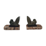 Pair of greenhouse book Art Deco animal sculpture marble base