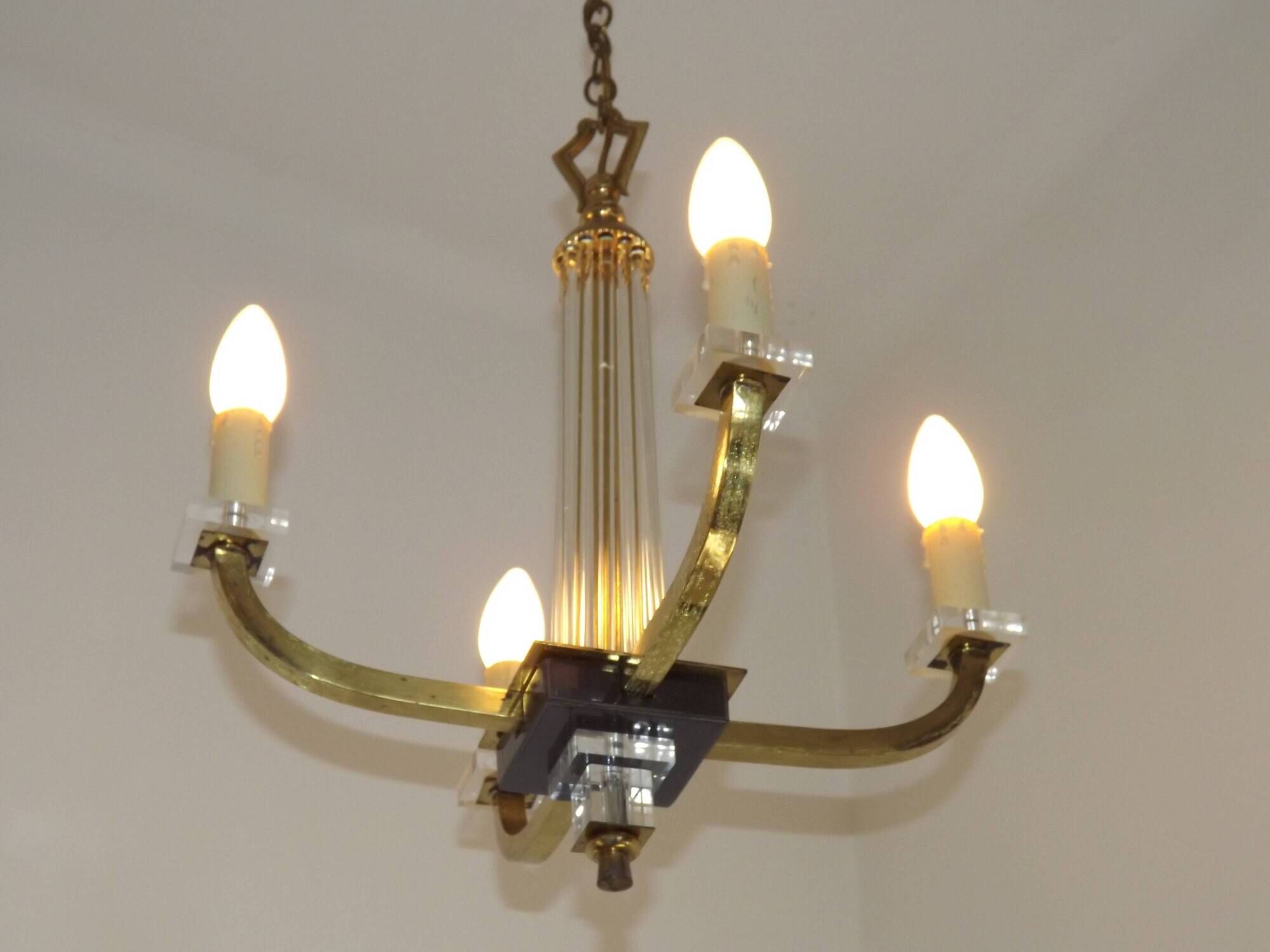 French Mid-Century / 1960s 4 Light Chandelier In The Style of Jacques Adnet