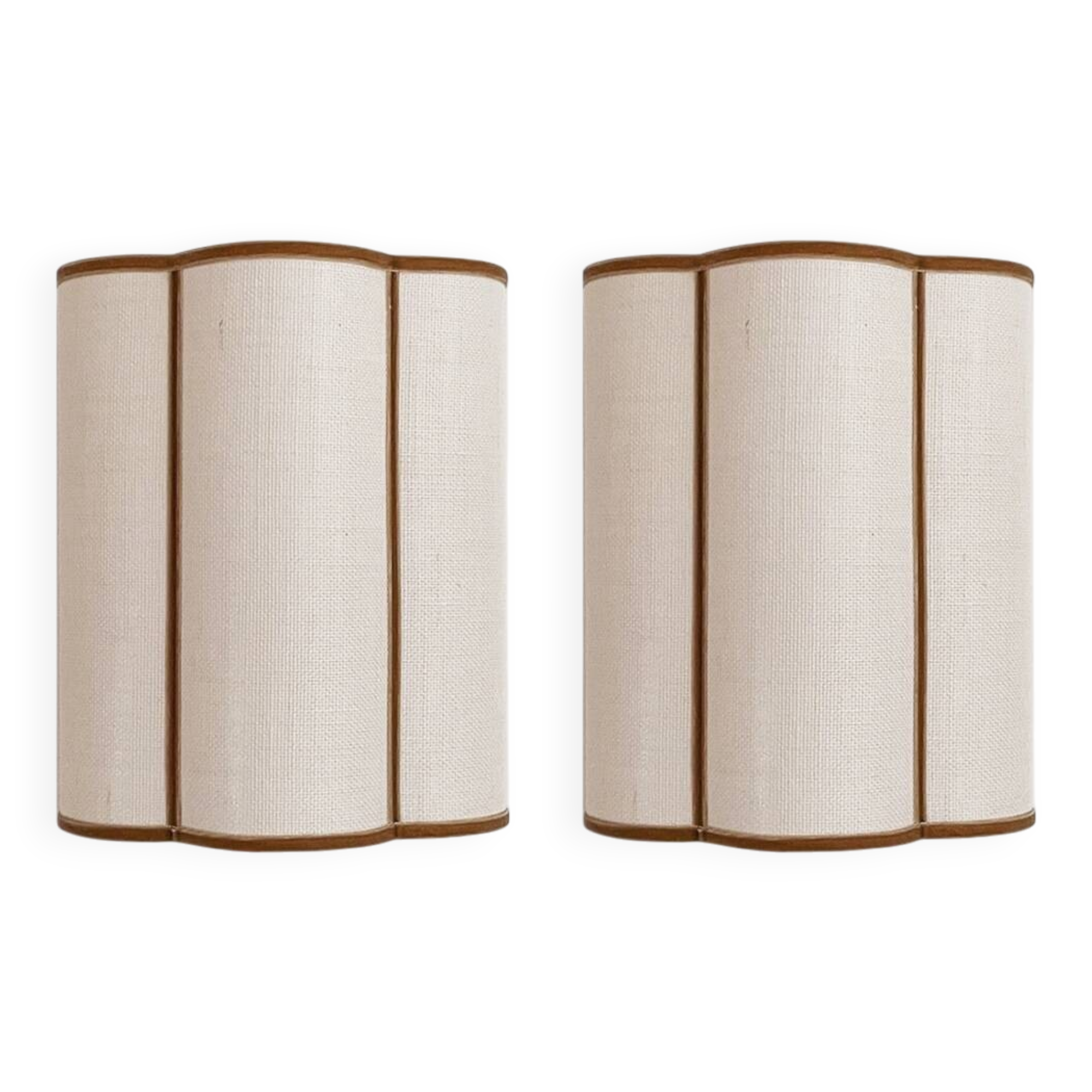 Pair of ecru linen and velvet trim wall lights