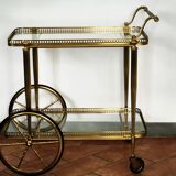 Rolling bar cart in brass and glass, mid-century, Italy
