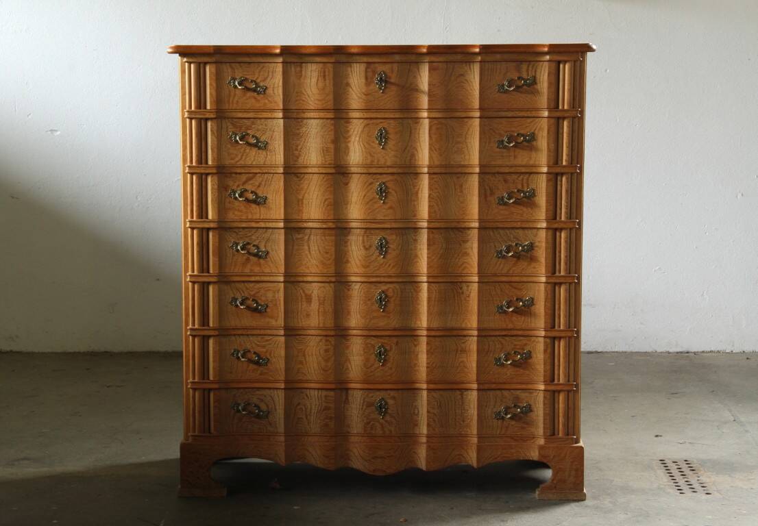 Vintage Mid-century Baroque Style Danish High Boy Brutalist Dresser 1960s