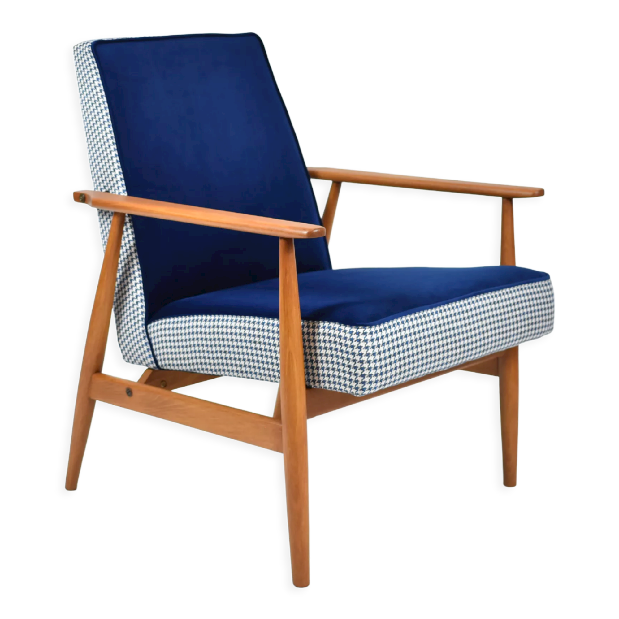 Original armchair "Fox", restored, designer H.Lis, 1970s, blue pied de poule