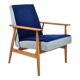 Fauteuil original "Fox", restauré, designer H.Lis, années 1970, bleu pied de poule.