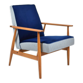 Fauteuil original "Fox", restauré, designer H.Lis, années 1970, bleu pied de poule.