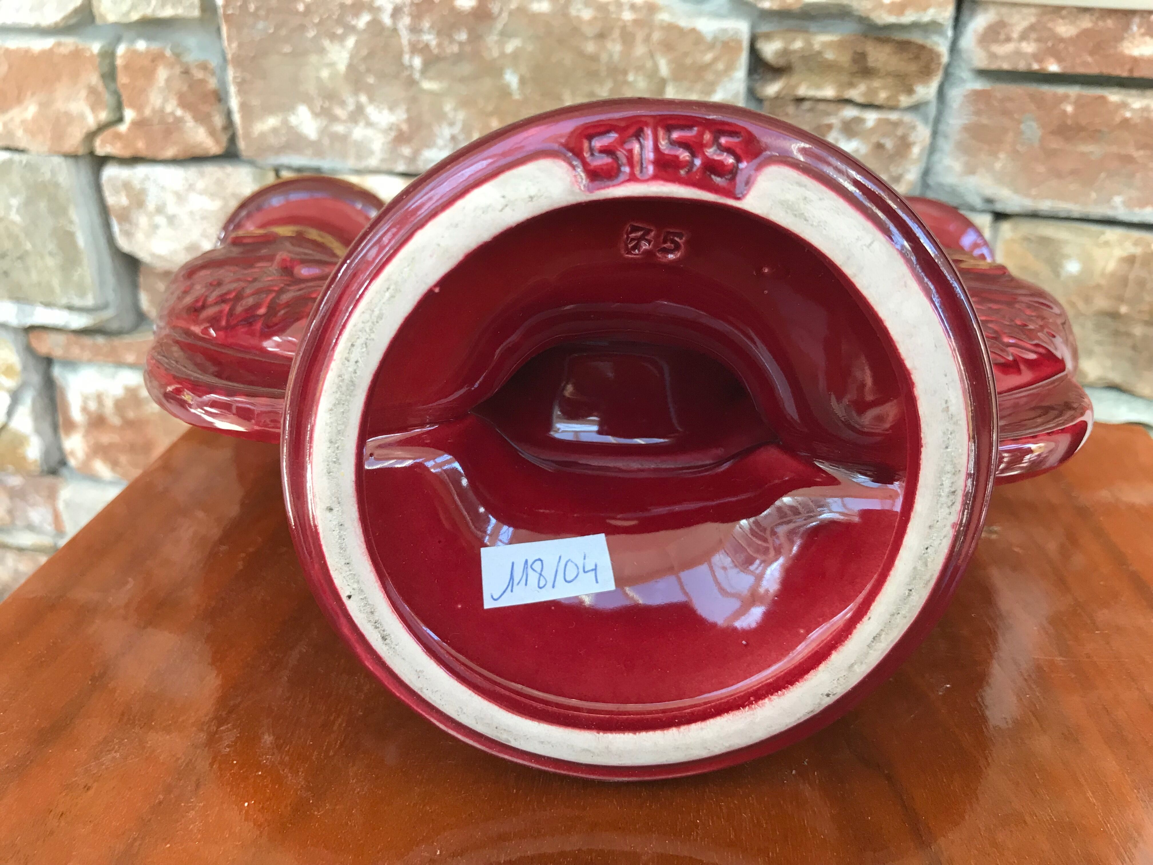 Pair of candlesticks red ceramic fish years 50