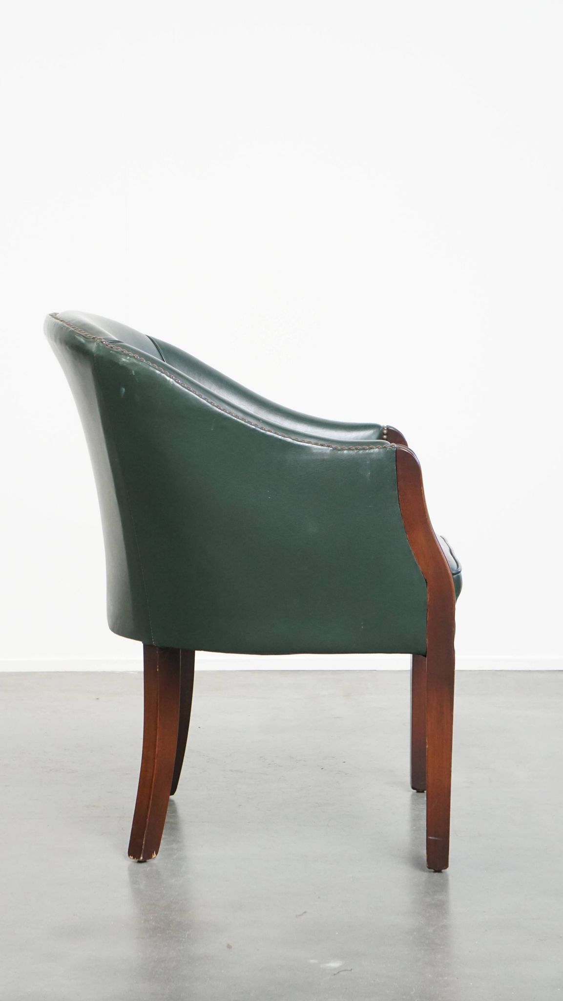 Green Cowhide Leather and Wooden Side/Dining/Desk Chair in English Style
