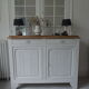 Art Deco buffet patinated pearl grey waxed finish, raw wooden tray.