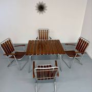 Vintage folding garden set table 4 chairs wood and metal 1960