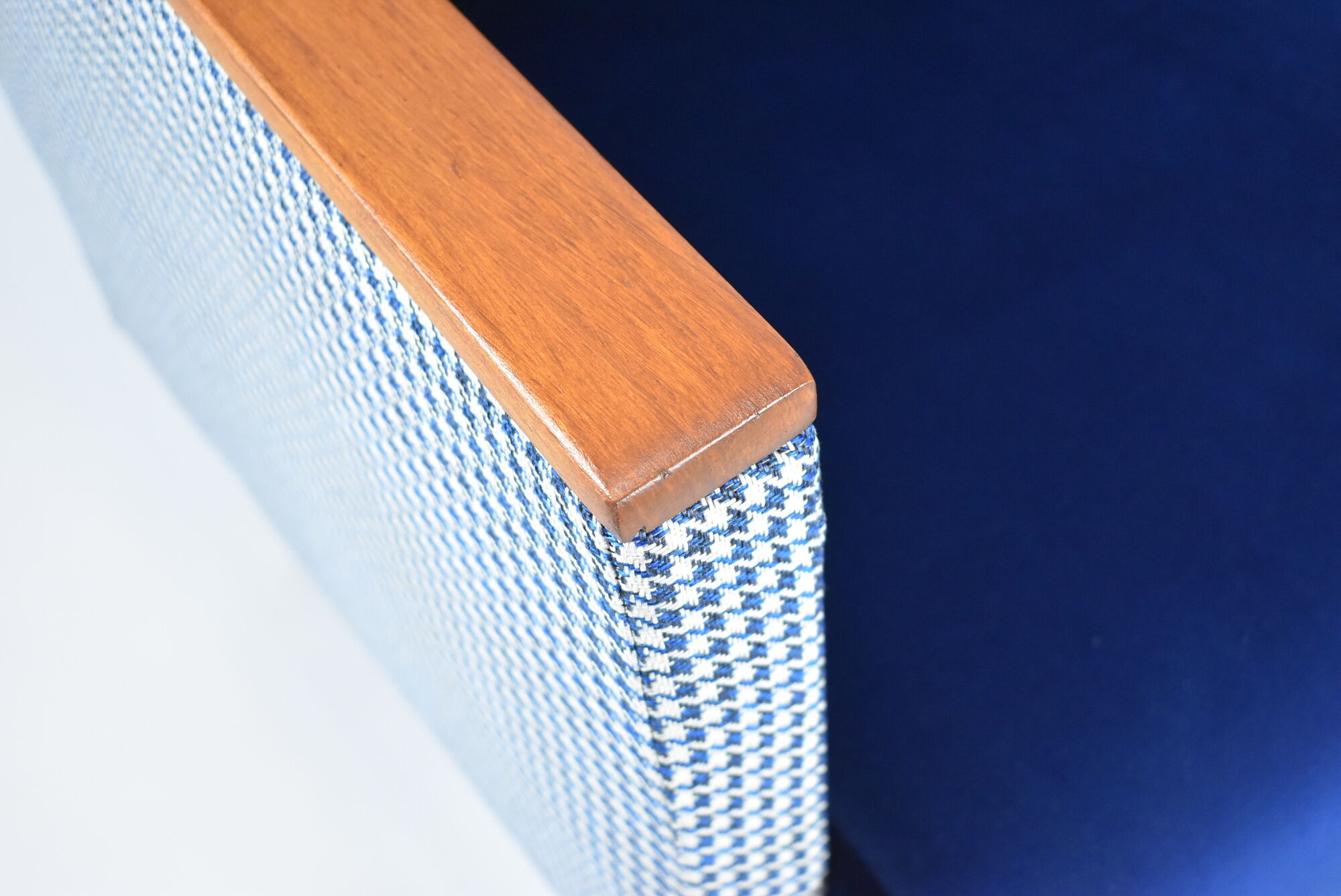 Vintage armchair 60s, DDR, renovation, velvet, houndstooth, blue