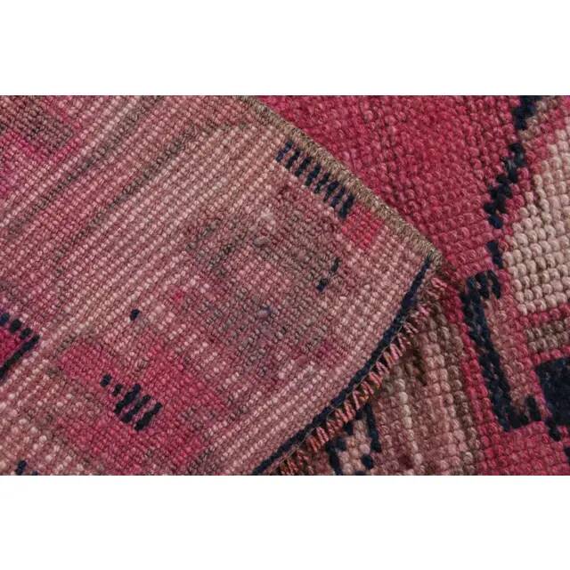 Vintage Turkish Hand-Knotted Wool Cotton Pink Runner Rug 100x335