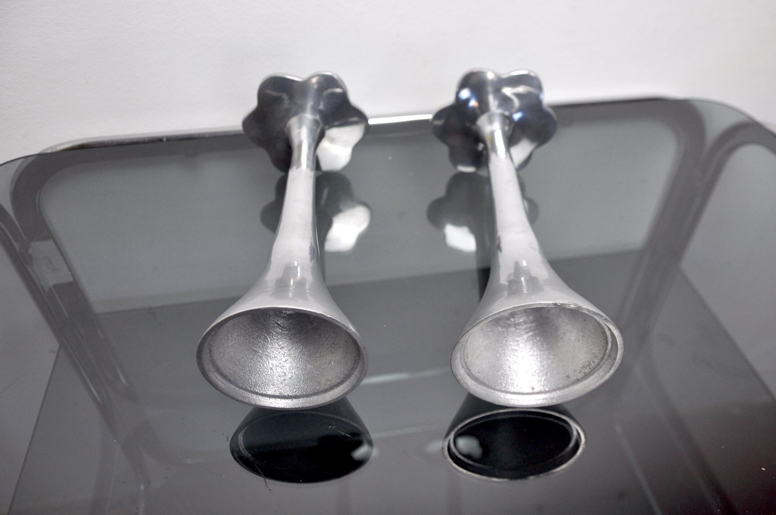 Pair of floral brutalist candlesticks by david marshall, 1980, spain