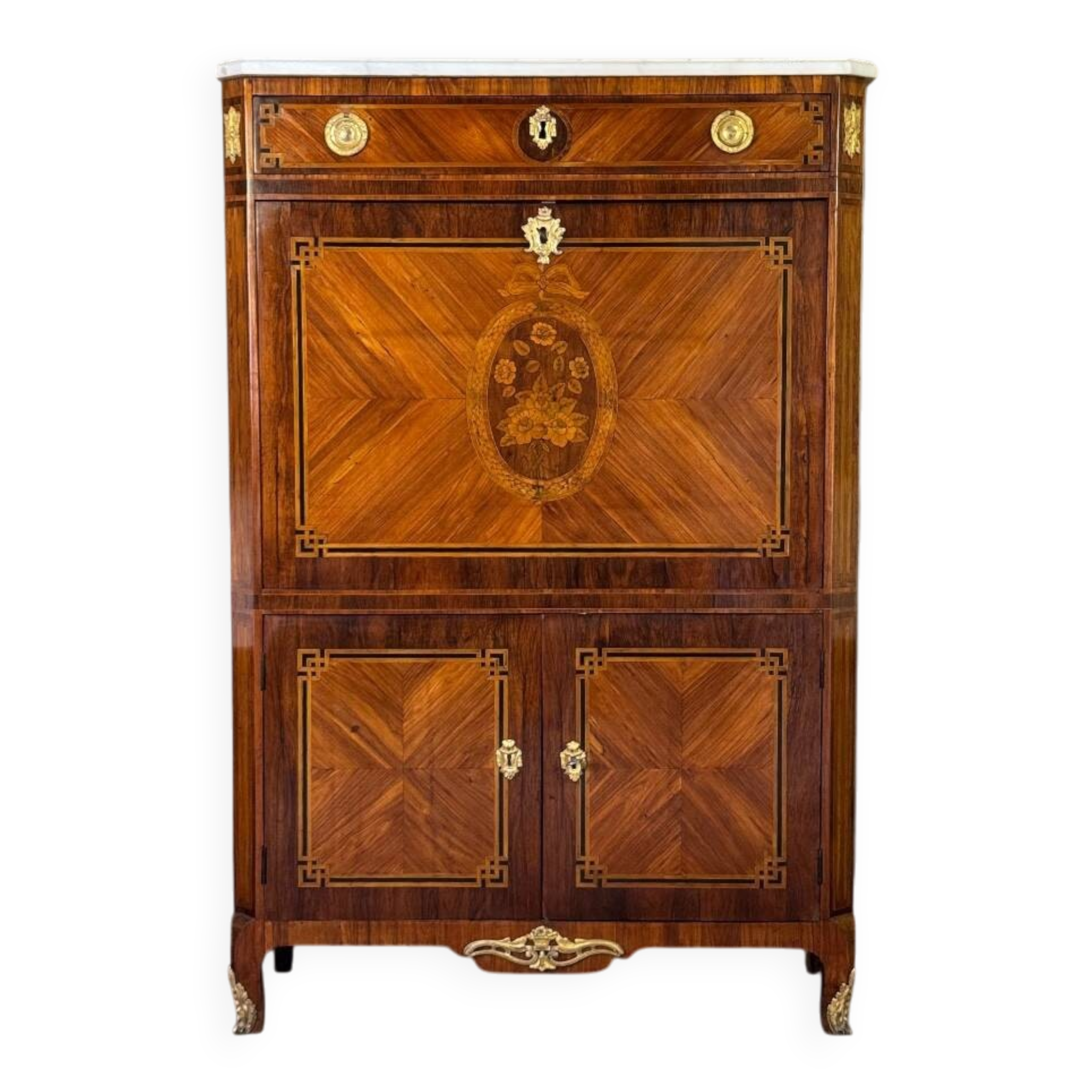 Louis XVI drop-leaf secretary in rosewood and violet wood veneer, 18th century