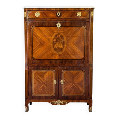 Secrétaire à abattant Louis XVI en placage de bois de rose et bois de violette, XVIIIe siècle