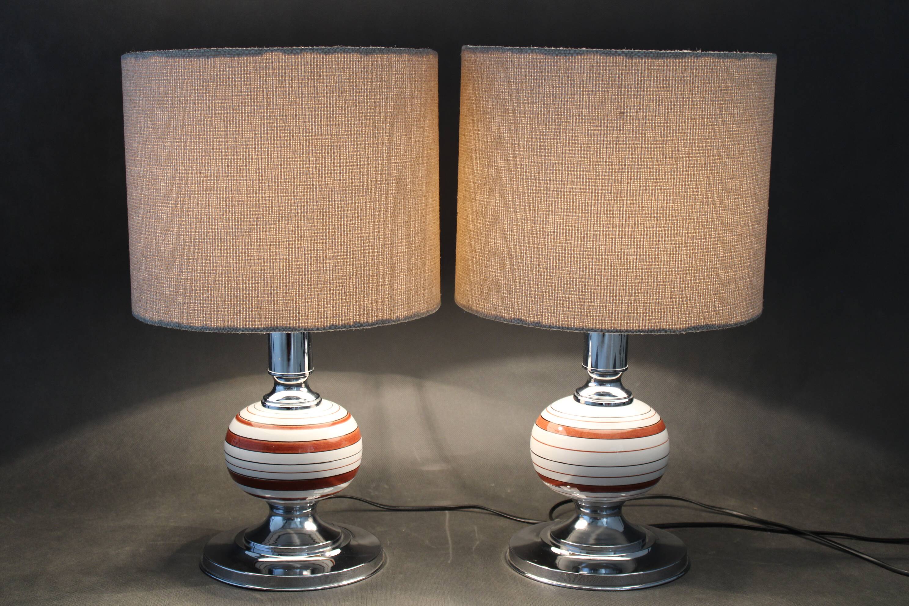 1970s Pair Of Table Lamps With New Fabric Shade, Italy