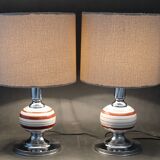 1970s Pair Of Table Lamps With New Fabric Shade, Italy