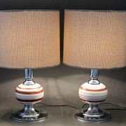 1970s Pair Of Table Lamps With New Fabric Shade, Italy