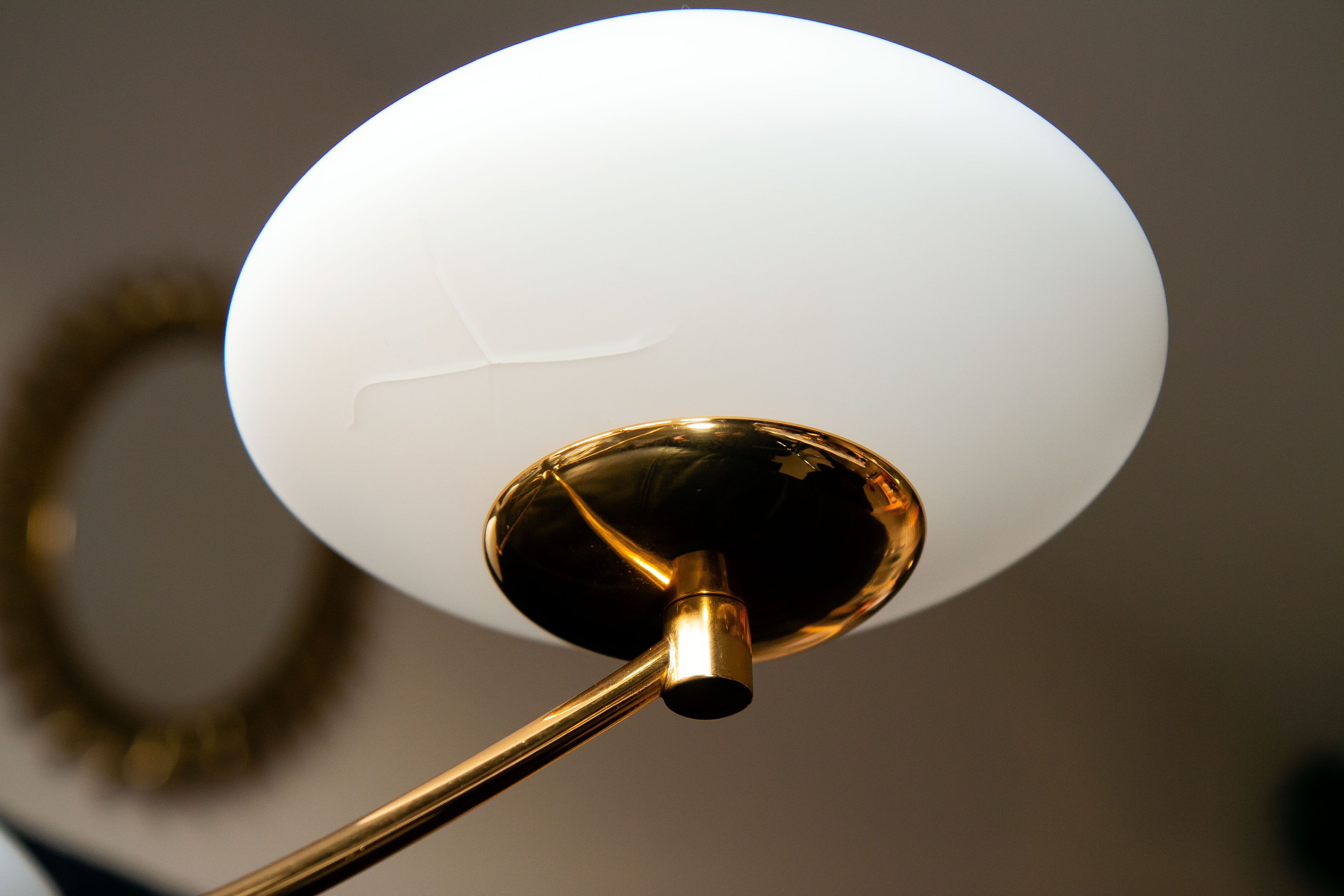 Pendant light in brass and opaline 50s