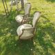 Pair of Rocaille style armchairs in green fabric and walnut, 19th century