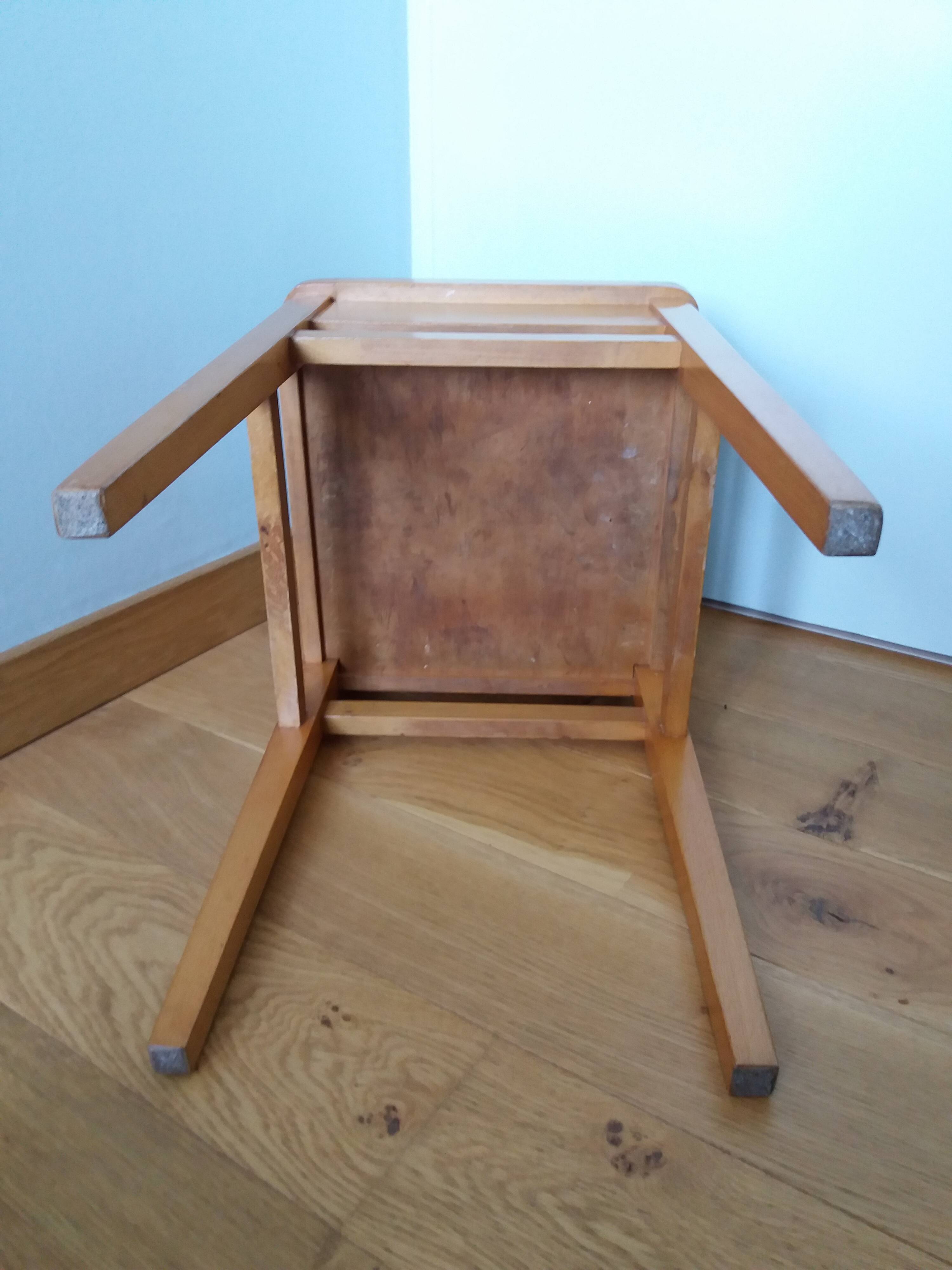 Wooden and faux leather shoe shine chest stool