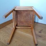 Wooden and faux leather shoe shine chest stool