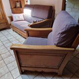 Salon canape 2 places style chalet et son fauteuil, collection jacques lele