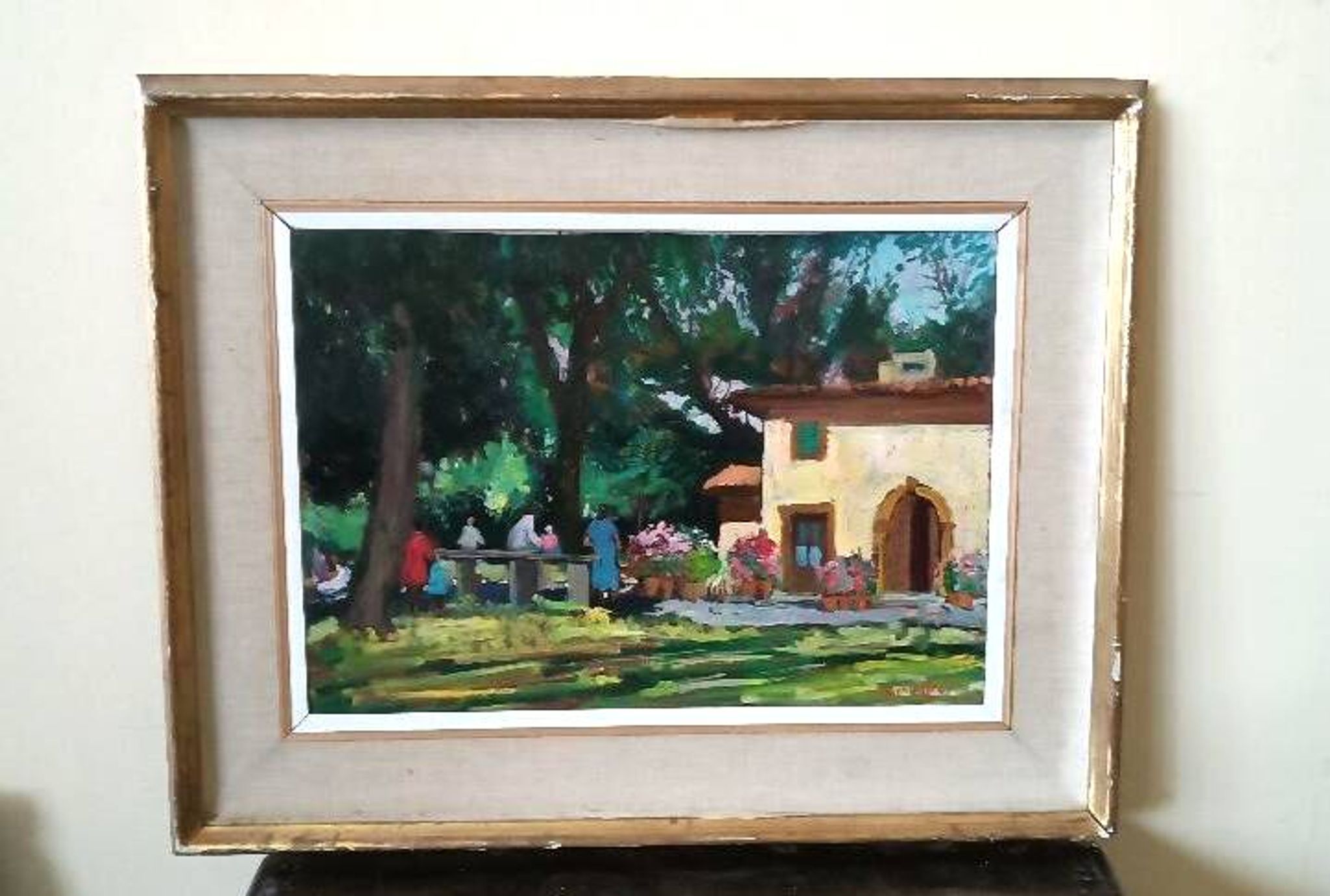 Landscape oil on panel Giuseppe Cavallini (Livorno 1916-2000) Villa Fabbricotti