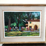 Landscape oil on panel Giuseppe Cavallini (Livorno 1916-2000) Villa Fabbricotti
