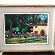 Landscape oil on panel Giuseppe Cavallini (Livorno 1916-2000) Villa Fabbricotti