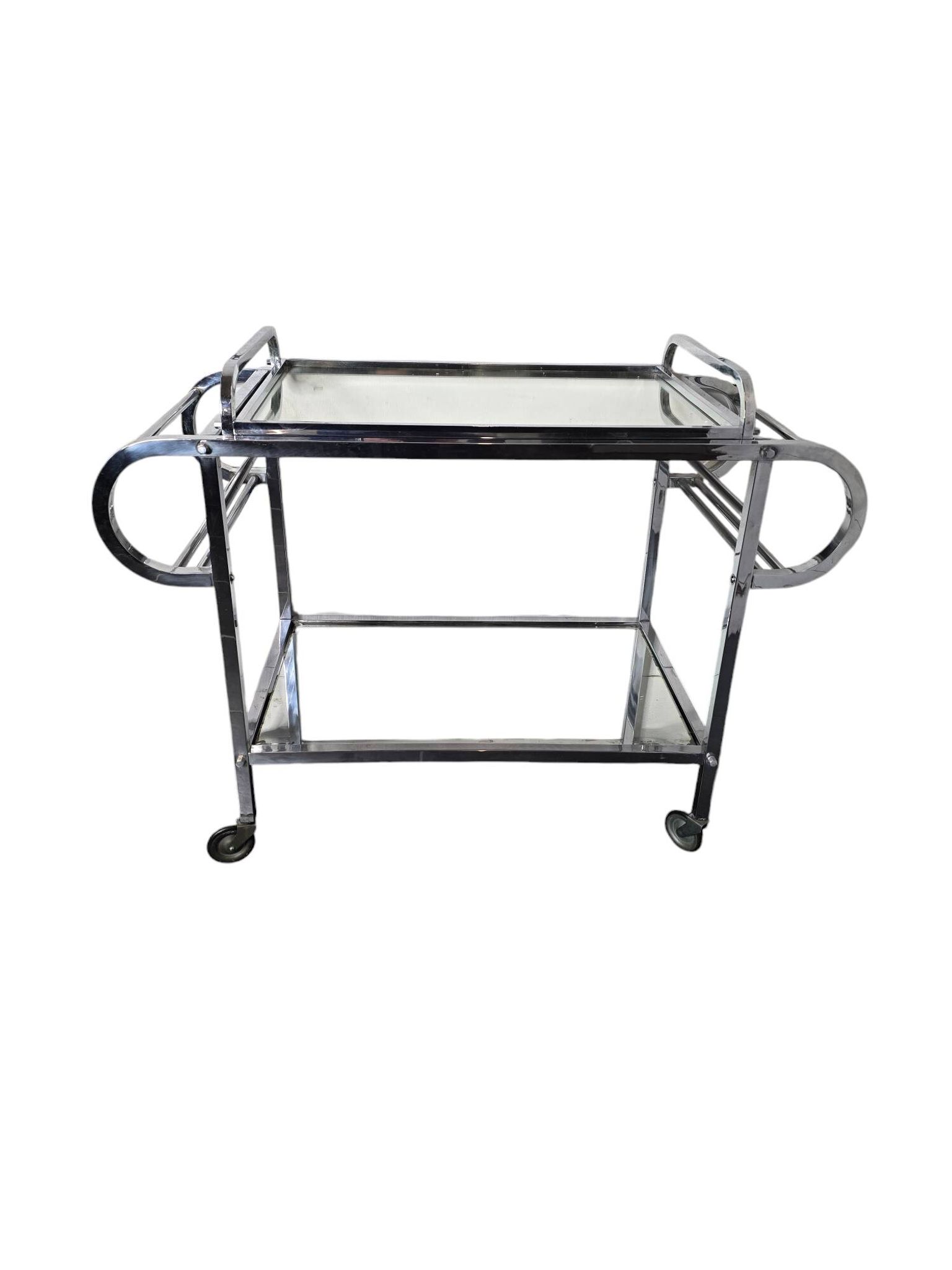 Art Deco trolley on wheels in chromed metal, 1930s