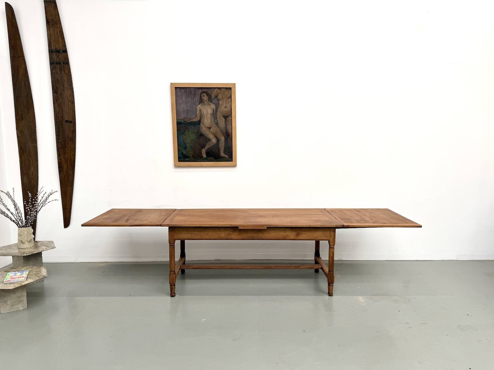 Large extendable farmhouse table in solid cherry wood - 1900s
