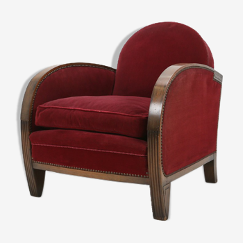 Fauteuil Art Déco en velours rouge