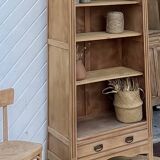 Vintage Parisian bookcase in raw wood - compass legs
