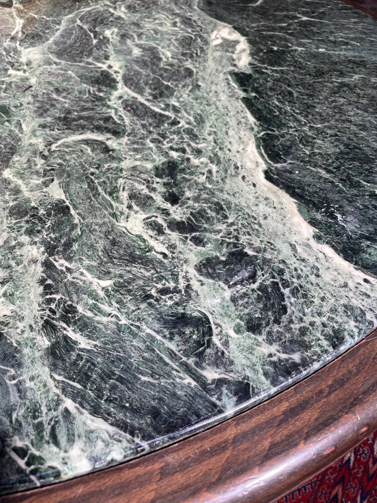 Vintage green sea marble and rosewood table from the 1970s.