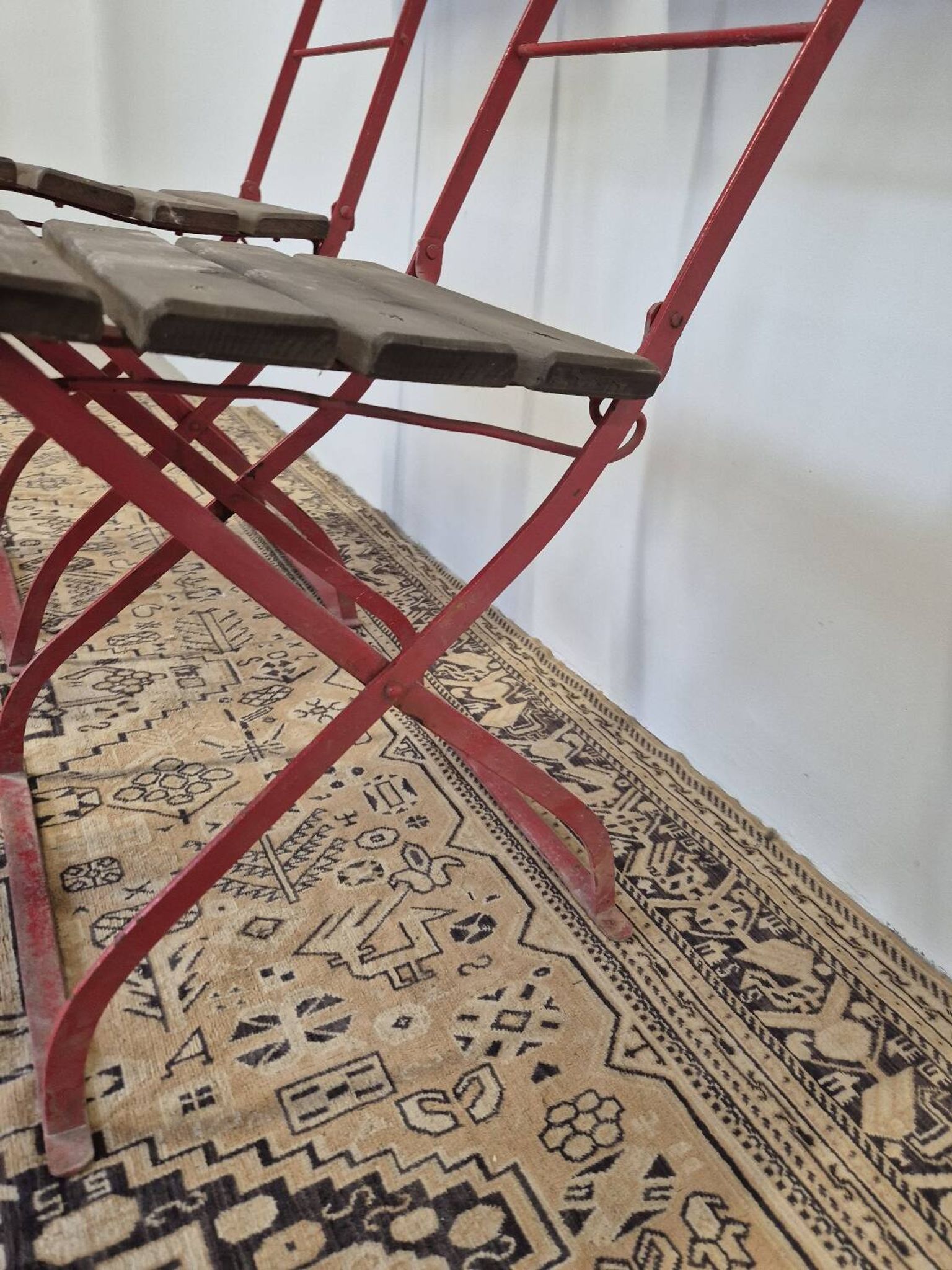 Set of 4 folding chairs for old bistro, guinguette, brasserie