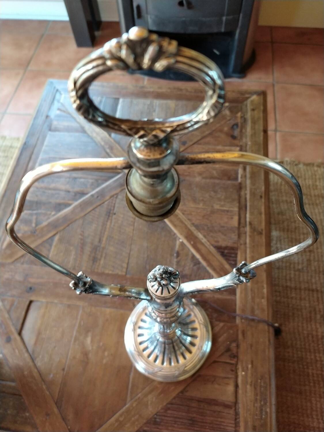 Pied de lampe Victorien en bronze argenté