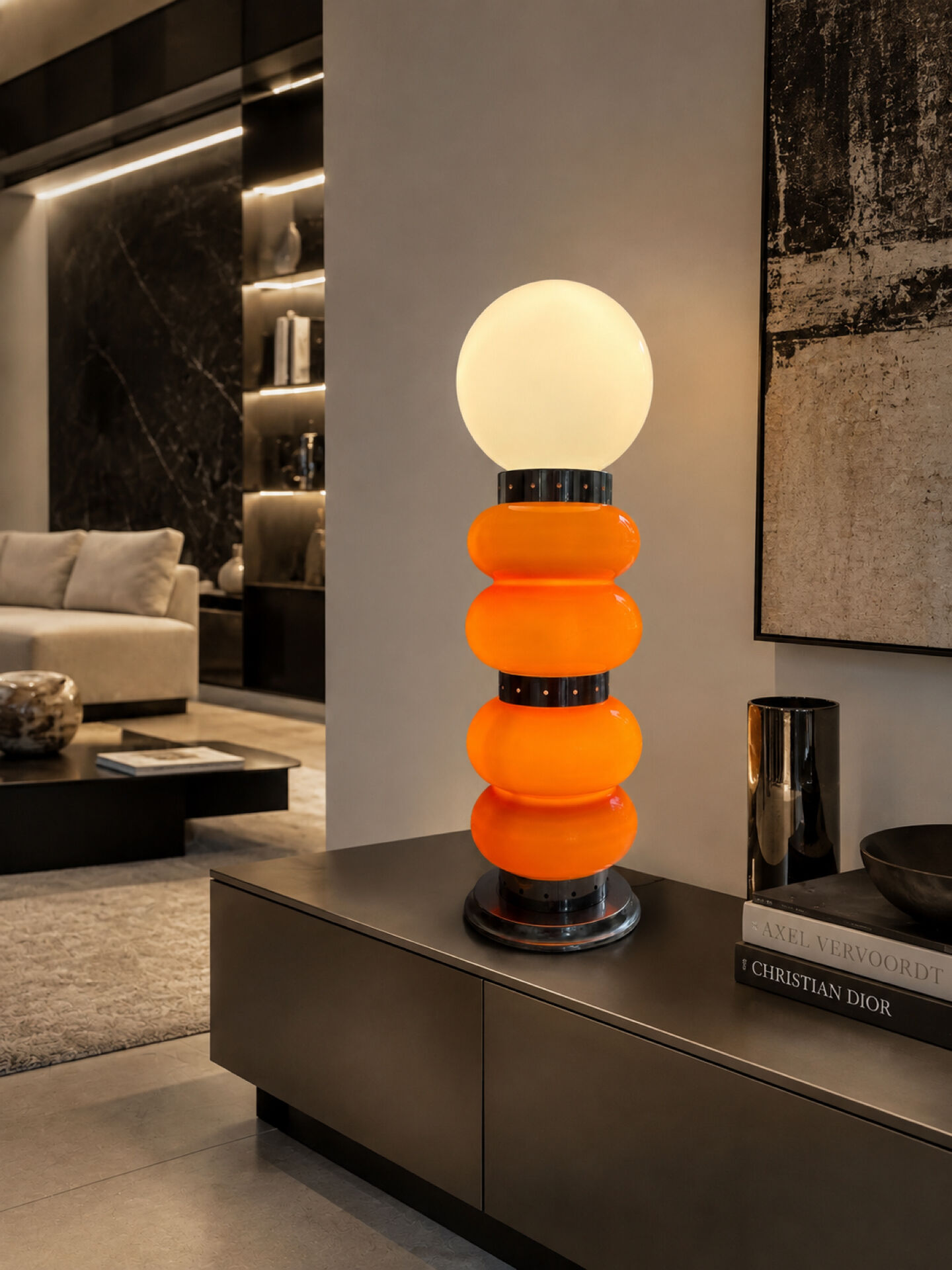Vintage orange glass lamp – attributed to Carlo Nason, 1970s