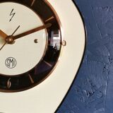 Vintage formica clock asymmetrical silent wall clock "SMI yellow black"