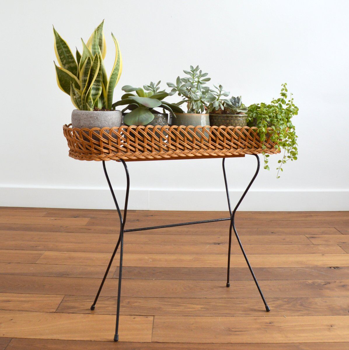 Rattan and metal plant holder 1960s