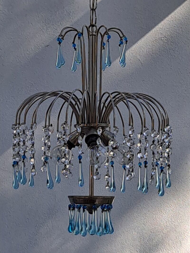 Mid Century Italian Murano Chandelier Blue