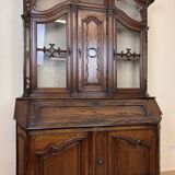 Monumental scriban buffet with clock from the 17th century, Liége region, in carved oak