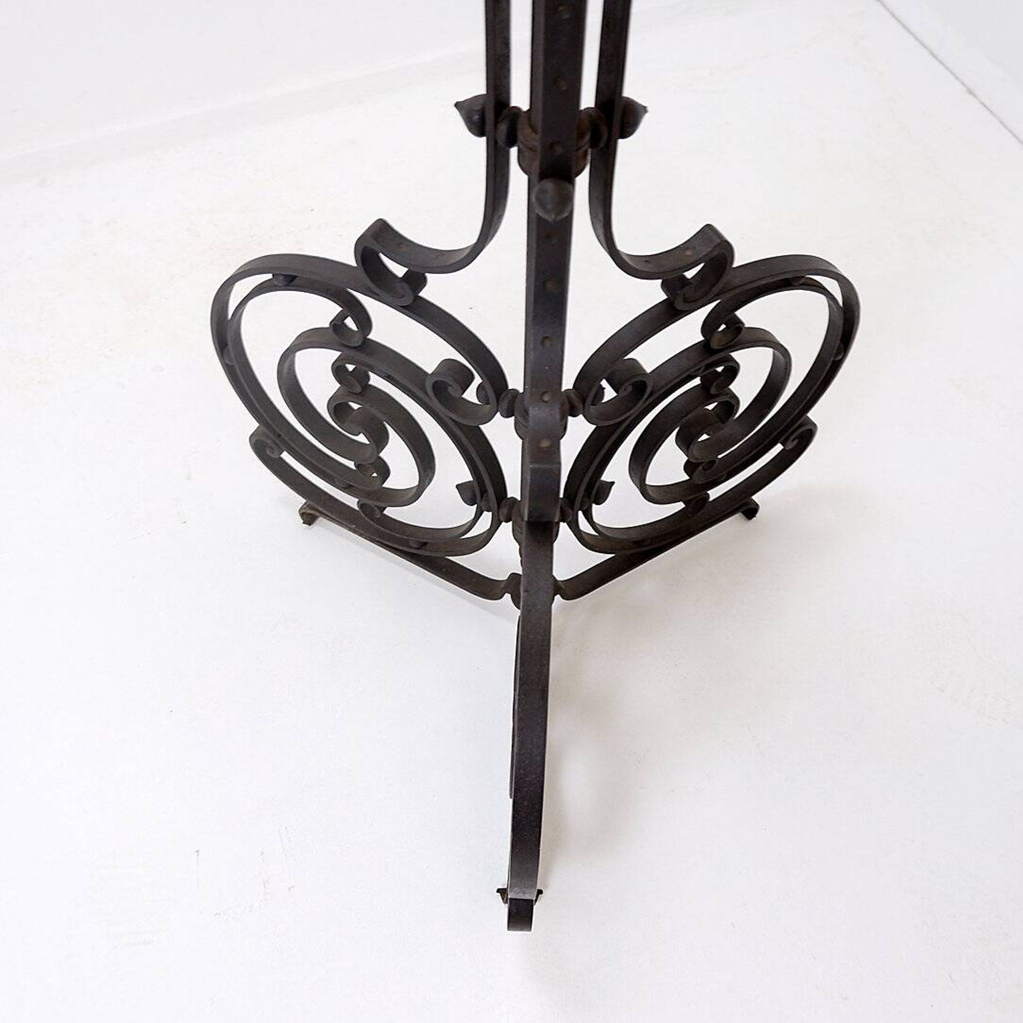 Art Nouveau Wrought iron tripod floor candlestick
