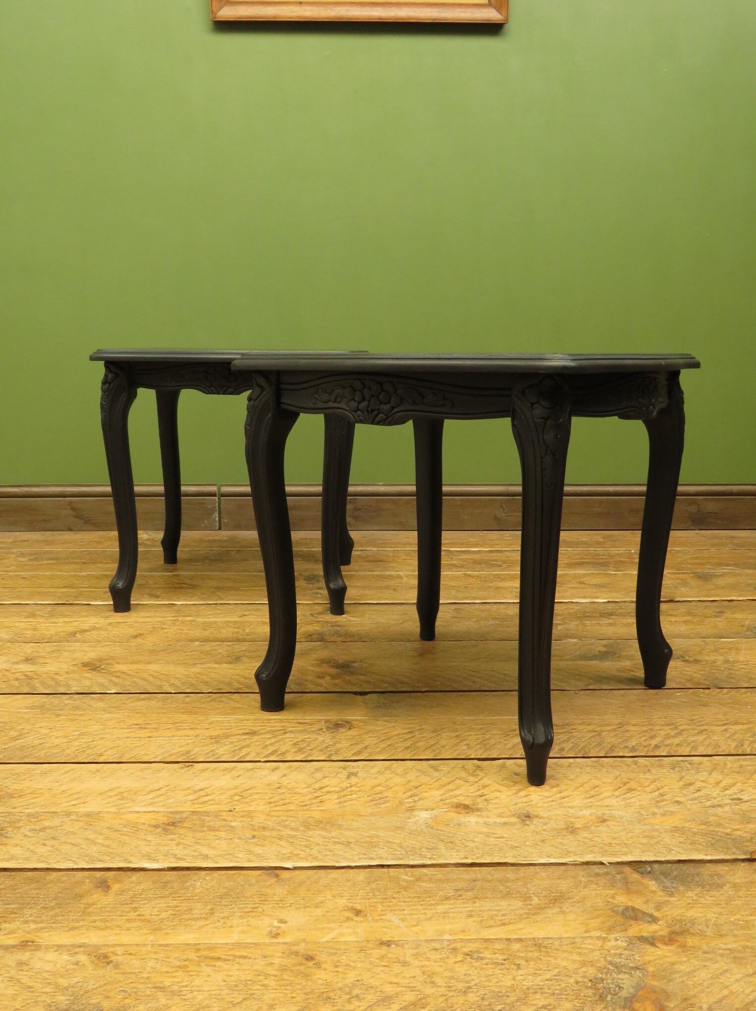 PAIR OF FRENCH STYLE BLACK BEDSIDE TABLES