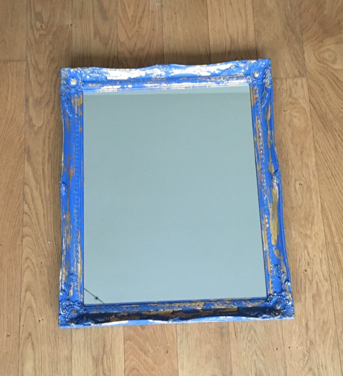Antique mirror Louis Philippe style blue and gold patinated 58x48cm