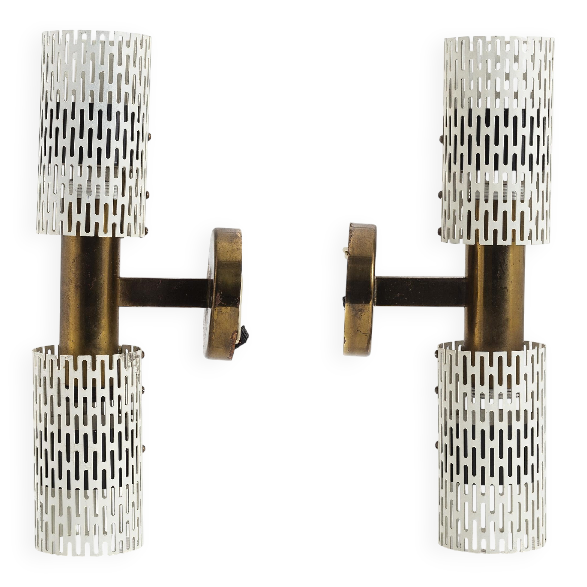 Rare pair of wall lights by Harald Notini model 11262 for Bohlmarks, 1950.