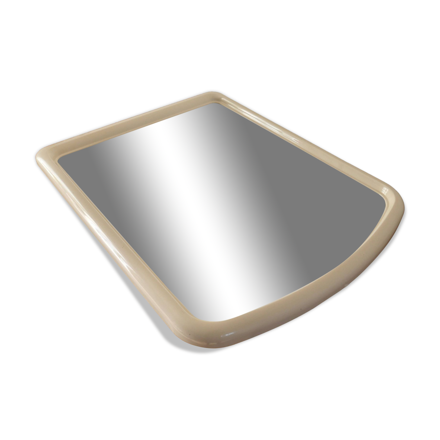 Large white mirror in ecru white plastic, 1970s design