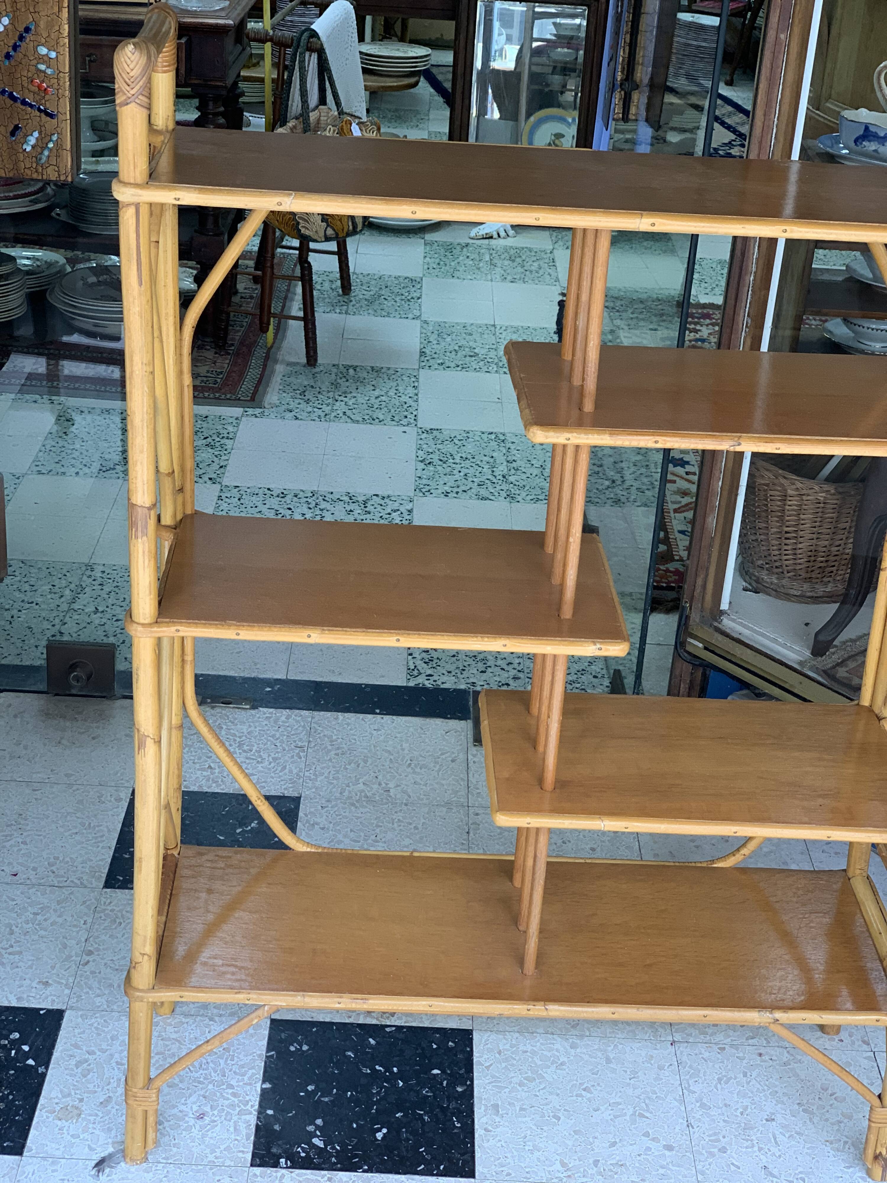 Large rattan standing shelf old