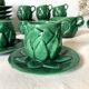 Antique slip cups with saucers, sugar bowl and milk pitcher