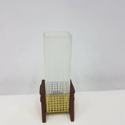 Candle holder, brown teak, clear glass, Denmark, 1960s.