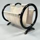 Vintage Round Magazine Rack / Reading Basket, Black Rattan, 1970's